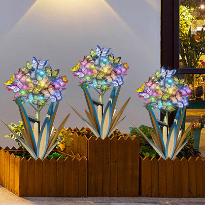 Solar Metal Agave Garden Stakes (3 PCS Blue) – Butterfly & Sunflower Outdoor Decor with Swaying Solar Lights for Yard, Patio & Lawn