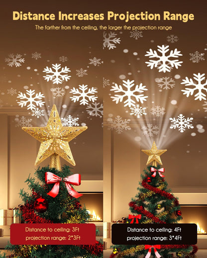 Christmas Star Tree Topper with LED Snowflake Projector