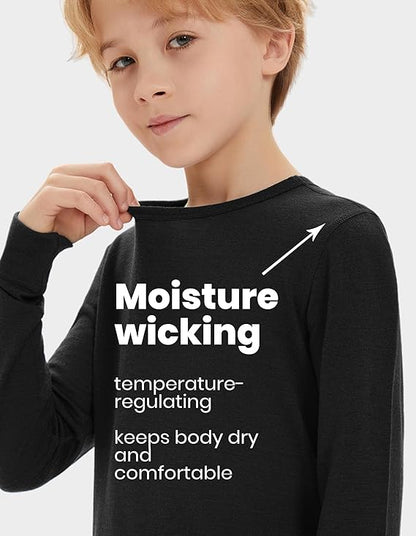 Unisex Kids' Thermal Base Layer Set – 100% Merino Wool Underwear for Girls & Boys