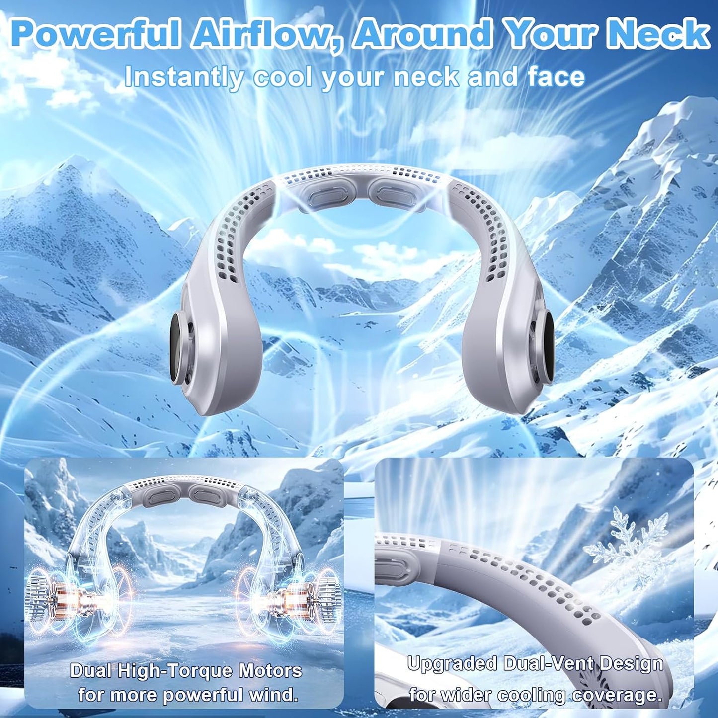 Portable Rechargeable Neck Fan – 5000mAh Bladeless Wearable Cooling Fan with LED Display & 5 Speeds