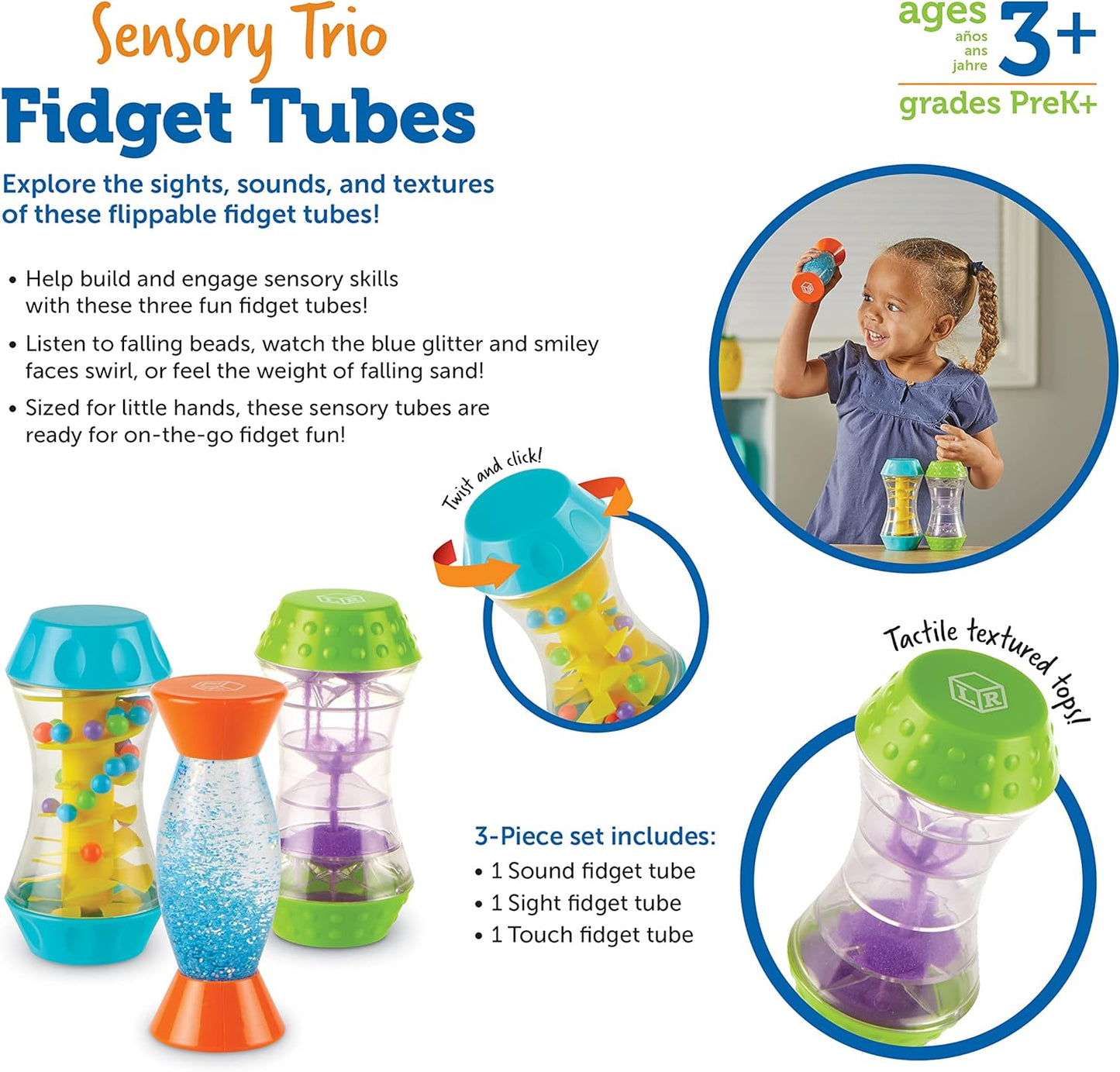Sensory Trio Fidget Tubes - Tactile Play Tools for Calm Down Corners & Travel