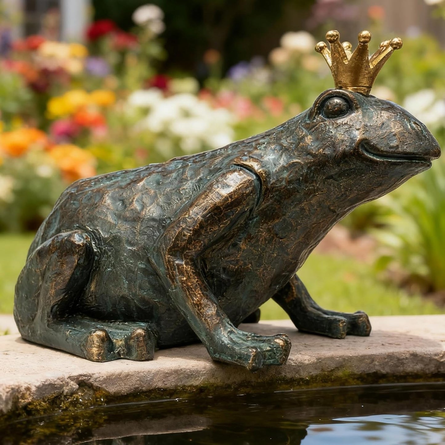 11.5" Crouching Frog Prince Garden Statue – Weather-Resistant Indoor & Outdoor Sculpture for Patio, Yard, Entryway or Home Decor