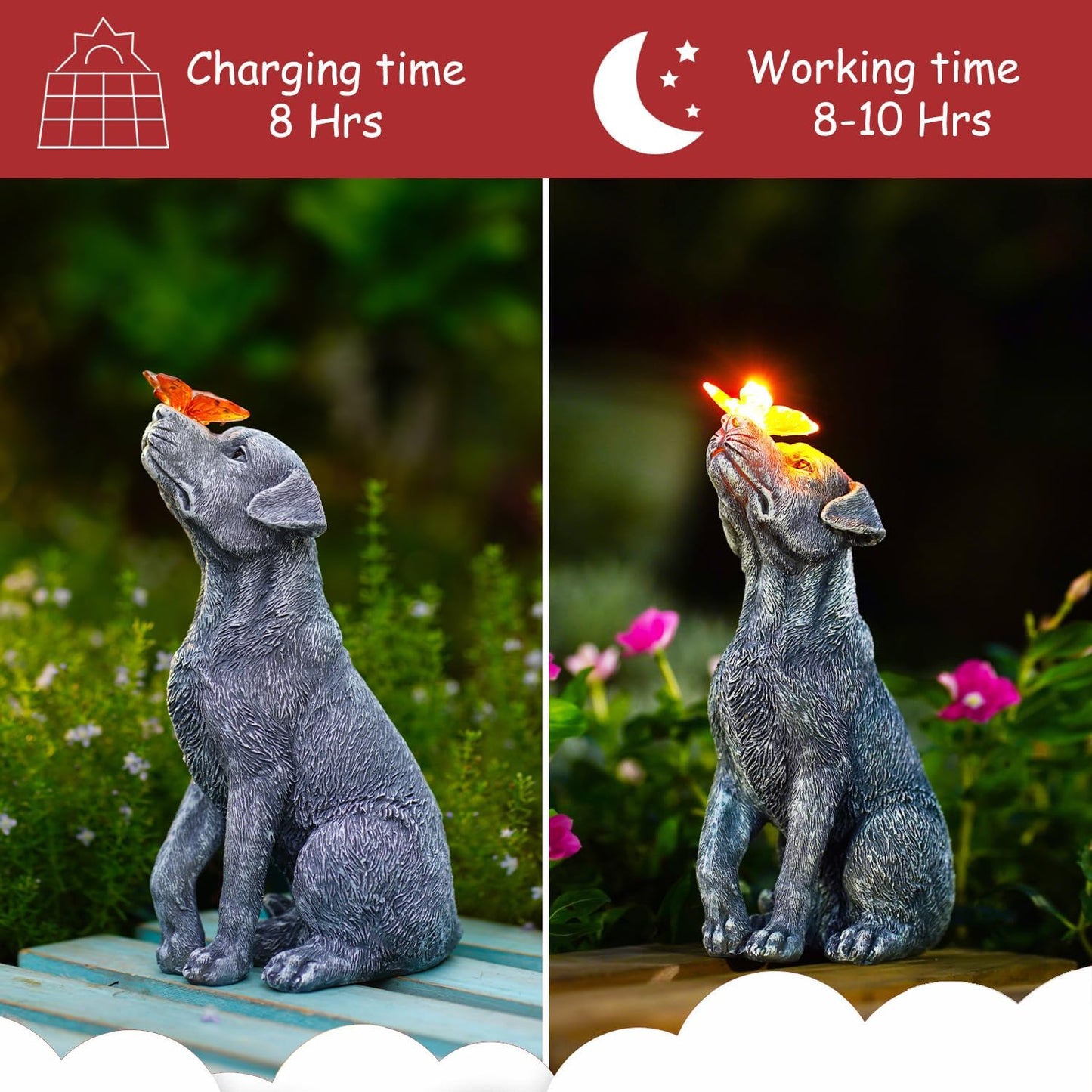 Dog Statue with Solar Butterfly – Beautiful Outdoor Garden Décor Gift for Mom or Dad