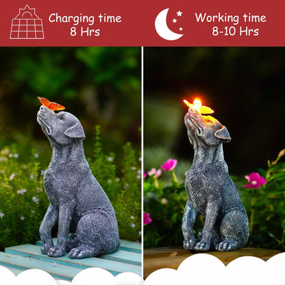 Dog Statue with Solar Butterfly – Beautiful Outdoor Garden Décor Gift for Mom or Dad