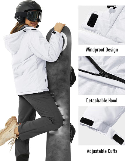 Women’s Waterproof Winter Ski Jacket – Warm Snow & Rain Coat, White, Size Medium