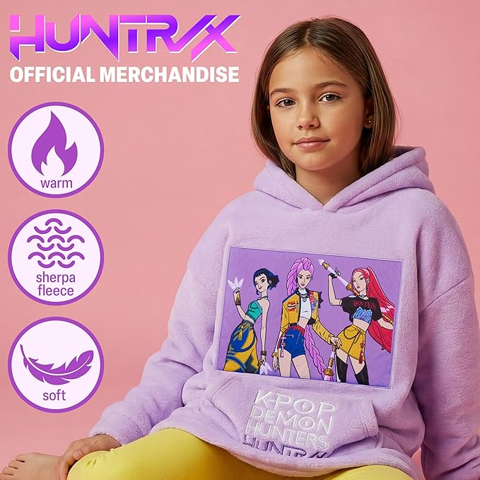 KPop Demon Hunters Huntrix Wearable Blanket Hoodie – Fleece Hoodie for Girls 6–14, Official Licensed KPop Merch