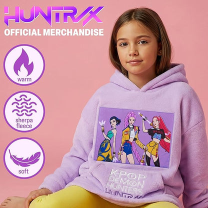 KPop Demon Hunters Huntrix Wearable Blanket Hoodie – Fleece Hoodie for Girls 6–14, Official Licensed KPop Merch