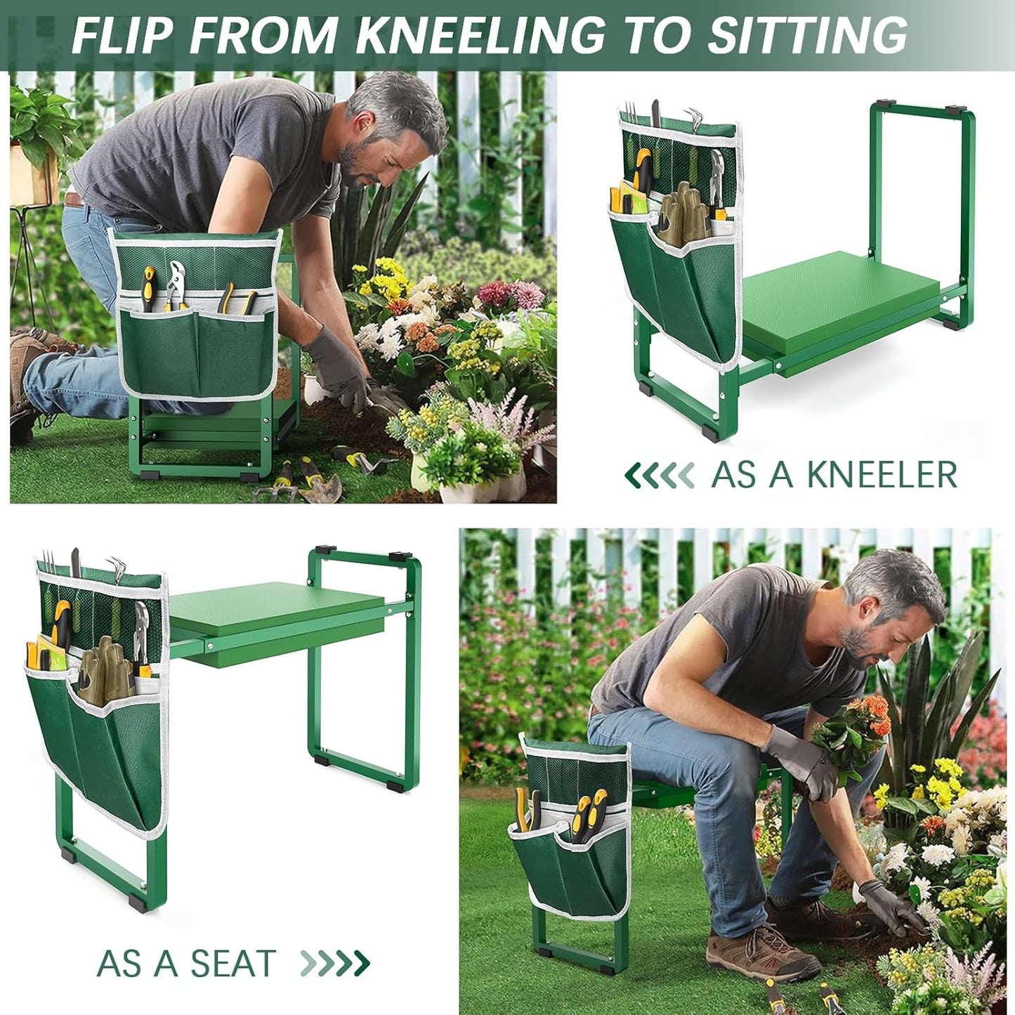 Garden Kneeler and Seat, 10.2" Wider Heavy Duty Thick Gardening Bench for Kneeling and Seat - Multifunctional Kneeler Bench, Gardening Gifts for Women, Seniors Grandparents, Green