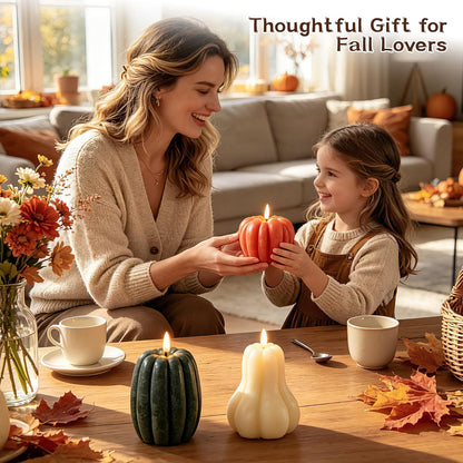 3-Piece Fall Pumpkin Flameless Candle Set – Real Wax LED Flickering Candles with Remote for Thanksgiving & Halloween Décor