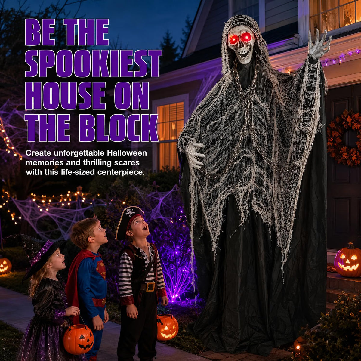 6 FT Sound-Controlled Swinging Skeleton Ghost – Scary Animated Halloween Decoration for Indoor & Outdoor Décor
