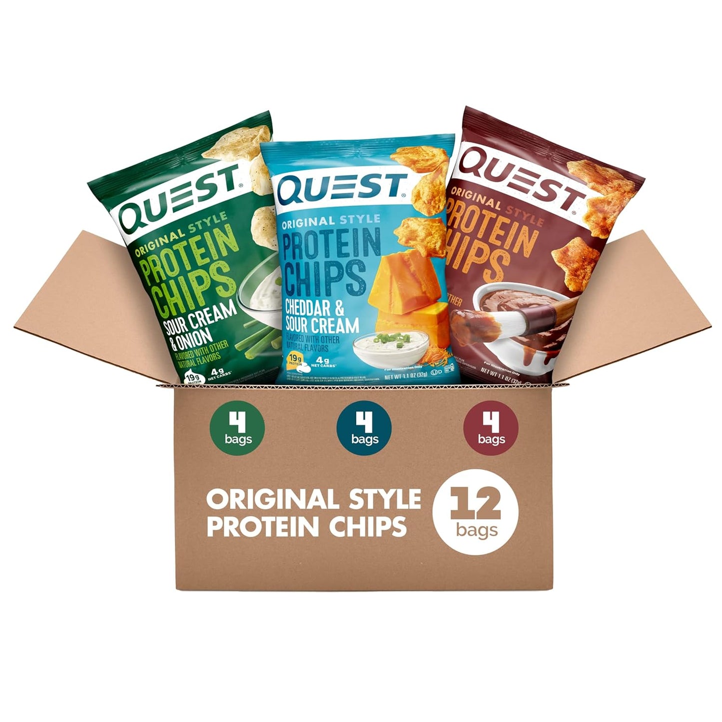 Protein Chips Variety Pack – BBQ, Cheddar & Sour Cream & Sour Cream & Onion – High Protein, Low Carb – 1.1 oz (Pack of 12)