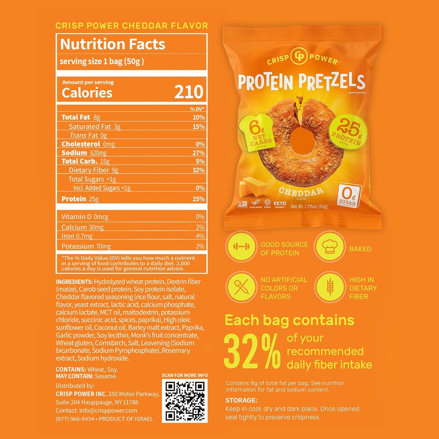 Cheddar Protein Pretzels – 25g Protein, High Fiber, Low Carb – No Added Sugar – 6 Pack – Vegan & Keto