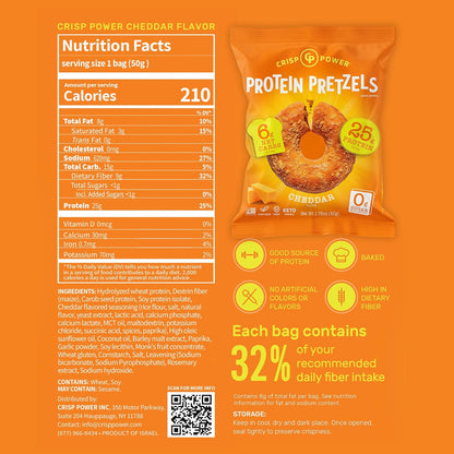Cheddar Protein Pretzels – 25g Protein, High Fiber, Low Carb – No Added Sugar – 6 Pack – Vegan & Keto
