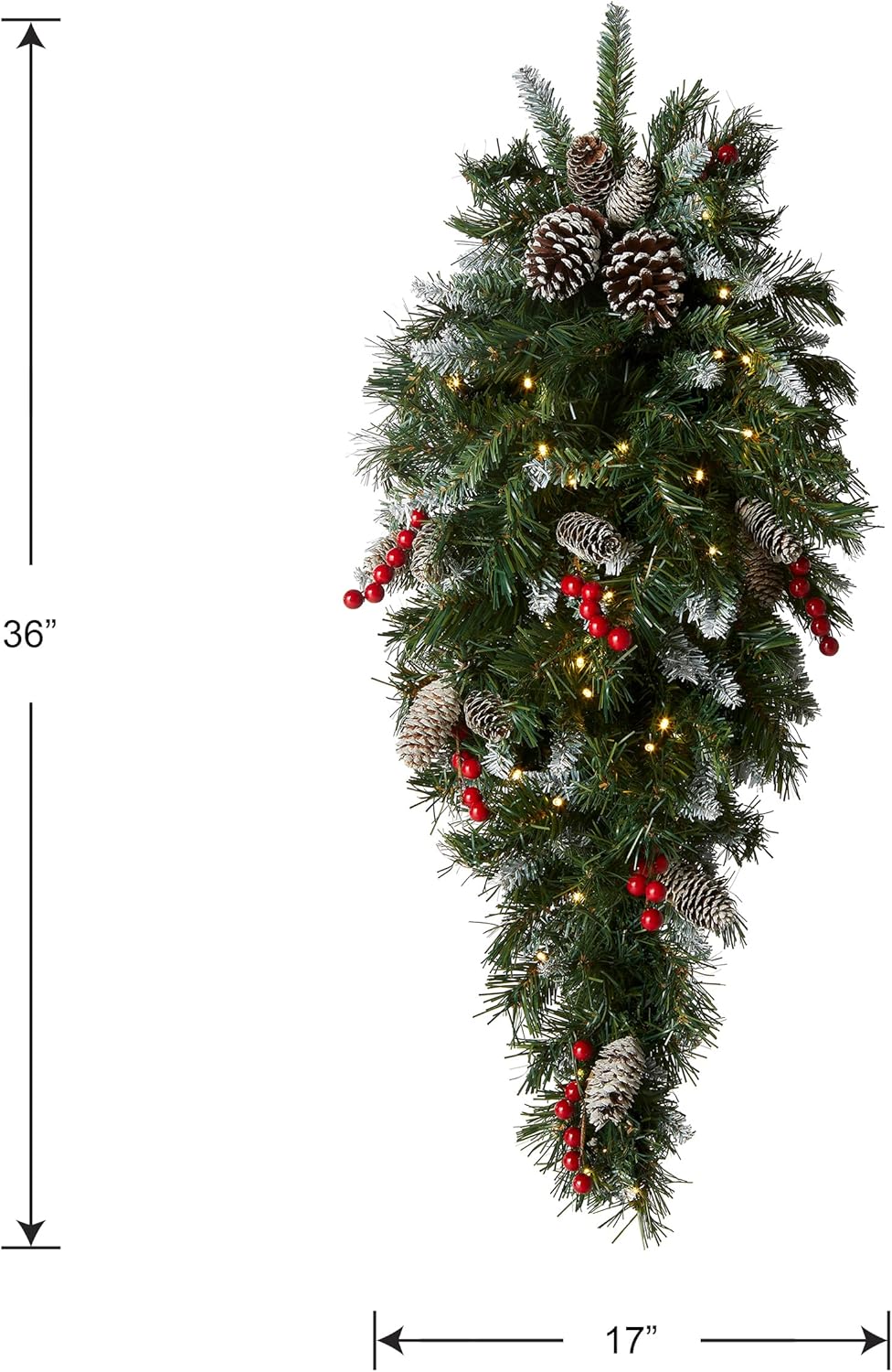 36in Pre-Lit Frosted Berry Teardrop with Pinecones and 50 LED Lights