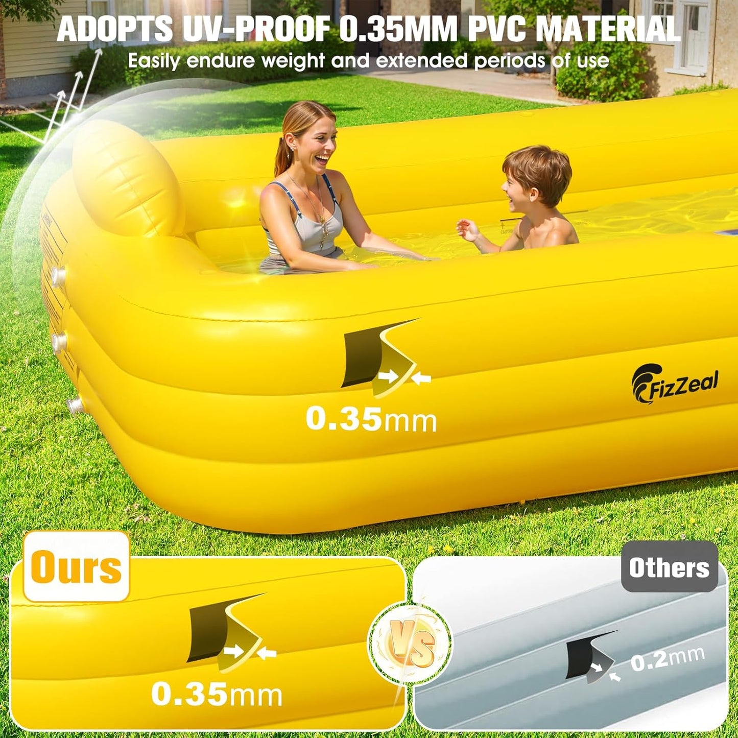Solar Duck Inflatable Swimming Pool – Large Family Blow Up Kiddie Pool for Kids & Adults – 100" x 63" x 22"