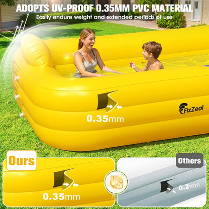 Solar Duck Inflatable Swimming Pool – Large Family Blow Up Kiddie Pool for Kids & Adults – 100" x 63" x 22"