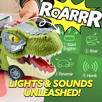 13-in-1 Dinosaur Toys for Kids Dinosaur Truck with 12 Pull-Back Cars