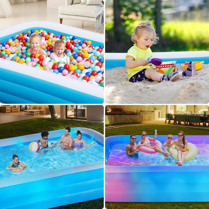 Inflatable Solar Pool with Lights, 7-Color Blow-Up Pool for Kids and Adults