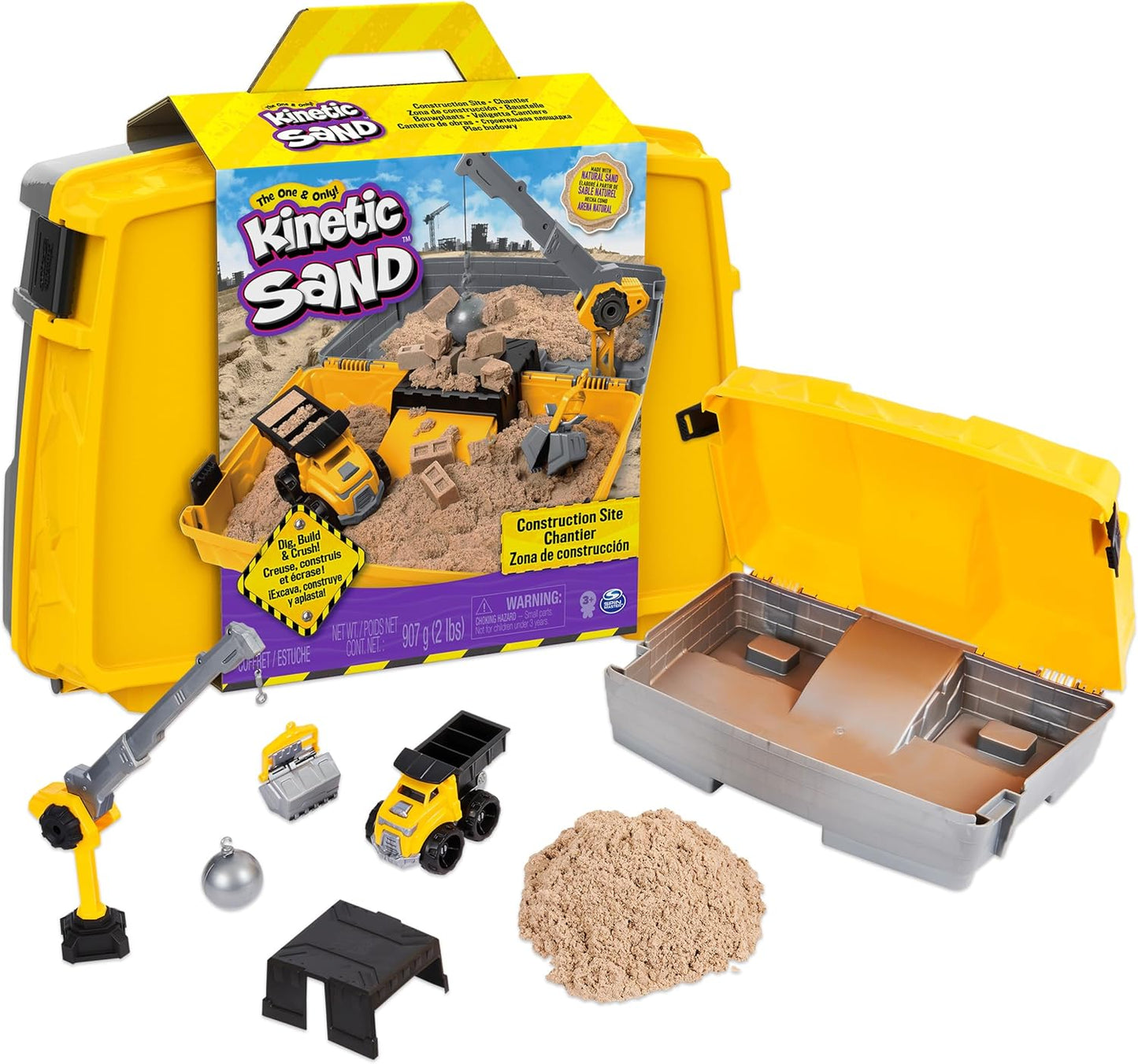 Kinetic Sand Construction Site Sandbox with 2lbs Sand & Toy Truck for Ages 3+