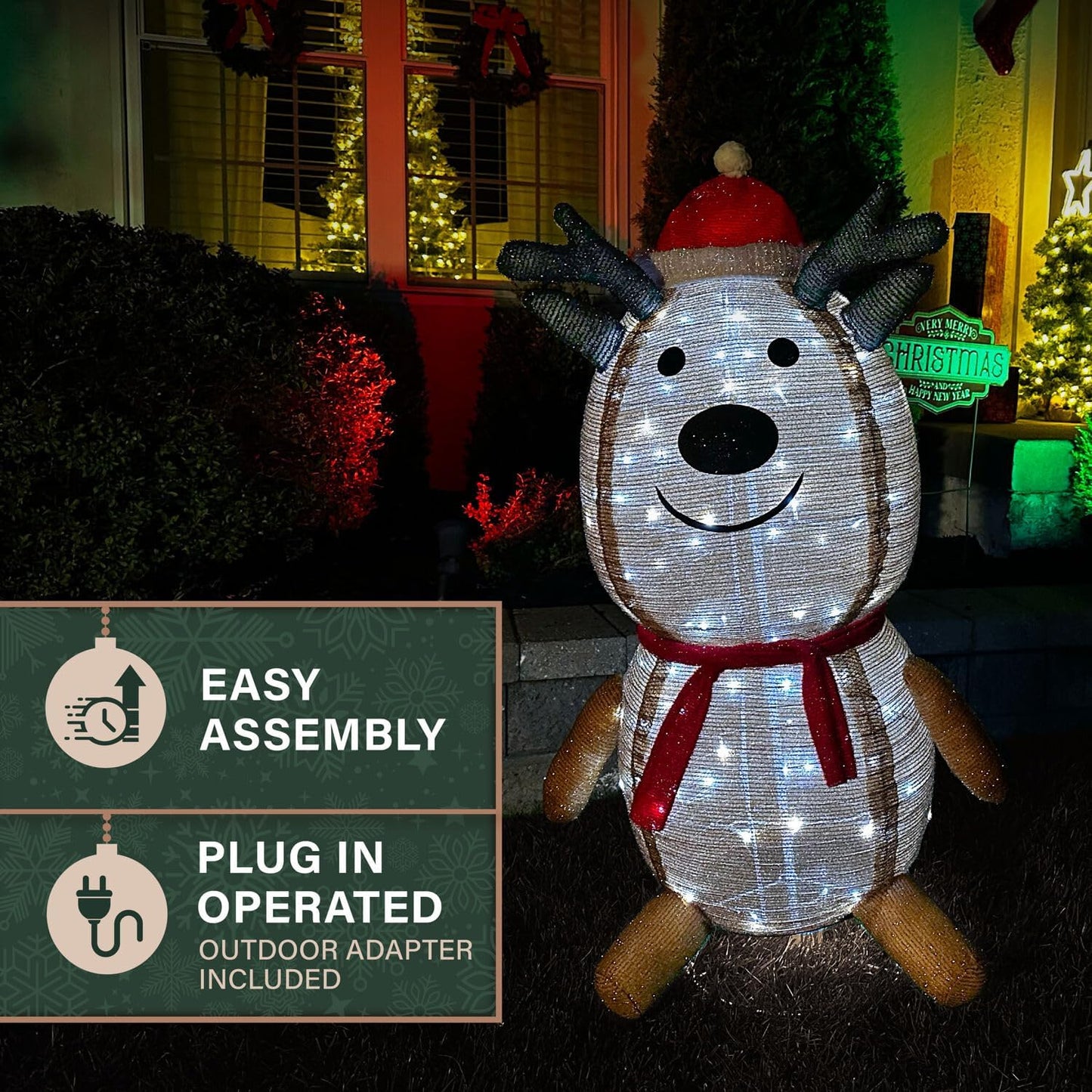 4-Ft. Prelit Collapsible Tinsel Reindeer with LED Lights