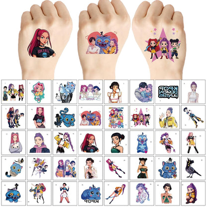 Korean Idol Demon Hunters Temporary Tattoos (40 PCS) – Cartoon Party Favors for Kids, Fans, Birthdays & Class Prizes