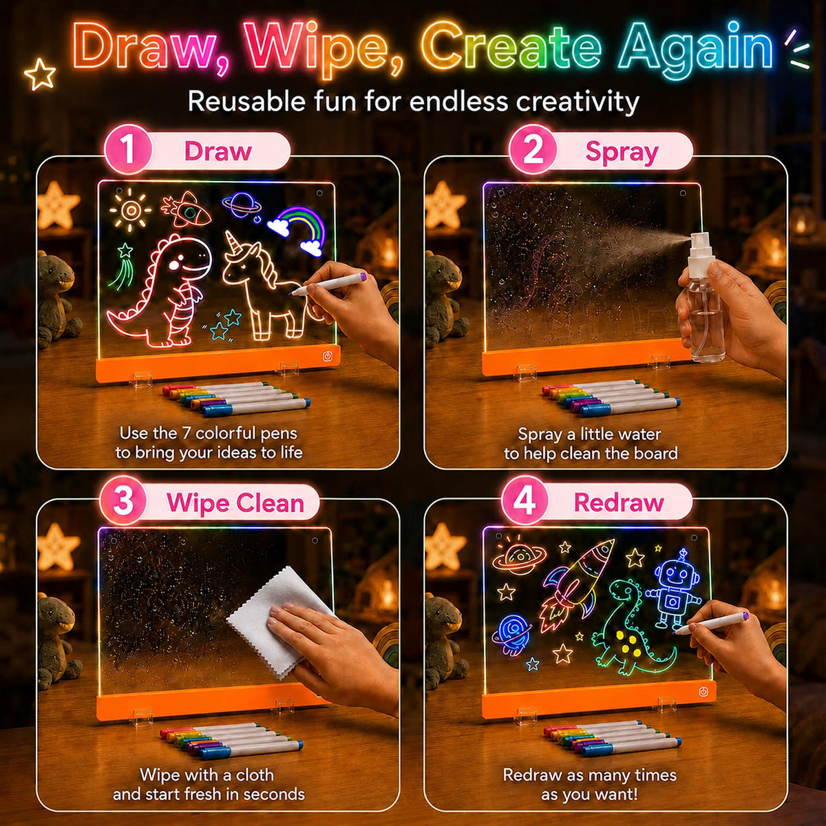 16-Inch LED Drawing Board for Kids – Light-Up Art & Craft Activity Toy for Ages 4–8