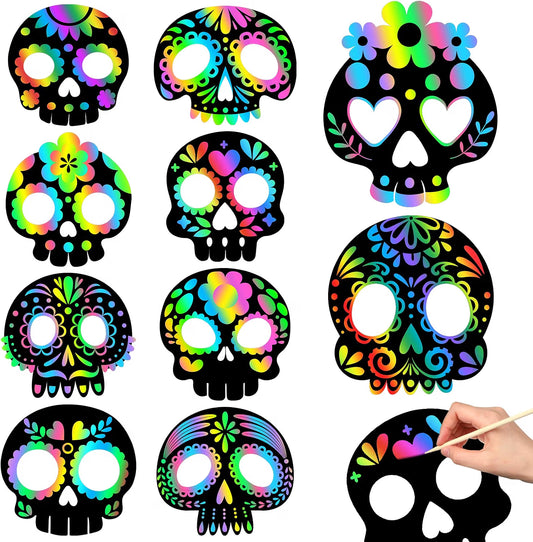 60-Piece Day of the Dead Scratch Skull Masks – DIY Halloween Party Favors & Kids Craft Activity