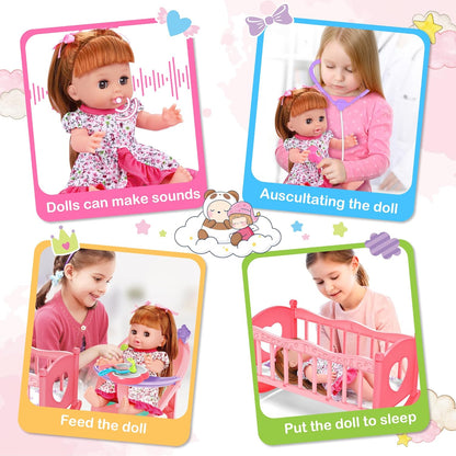 25 Pieces Baby Doll and Doctor Toys Set, 14" Doll Gift for Age 3 4 5 6+ Years Old Girls