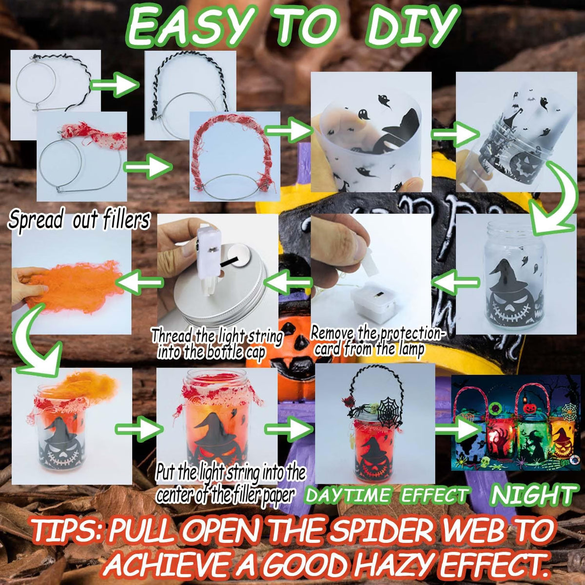 8-Pack DIY Halloween Lantern Jar Craft Kit – Kids & Adult Art Activity for Ages 4–12, School, Home & Garden Décor