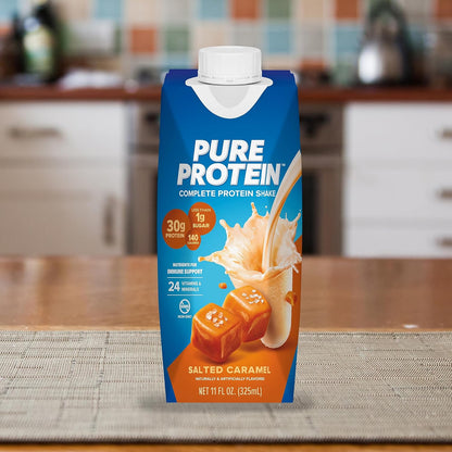 Pure Protein Salted Caramel Shake – 30g Protein, Keto-Friendly, 11oz Bottles (12 Pack)