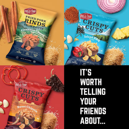 Gluten-Free Pork Rinds Variety Pack – Island BBQ, Cinnamon Churro & Sweet Chipotle, High-Protein, Low-Carb Keto & Paleo Snack, 1 oz Bags (6 Pack)