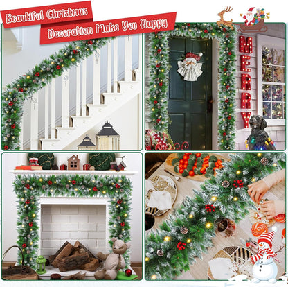 9FT Pre-Lit Flocked Christmas Garland with 30 LED Lights
