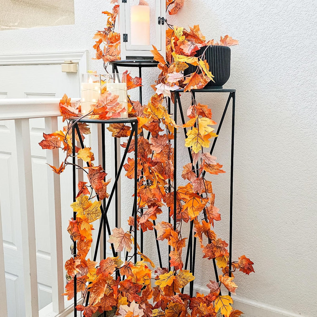 8-Pack Fall Leaf Garland – Artificial Maple Leaf Hanging Vines for Thanksgiving, Fireplace, Wedding & Autumn Home Décor