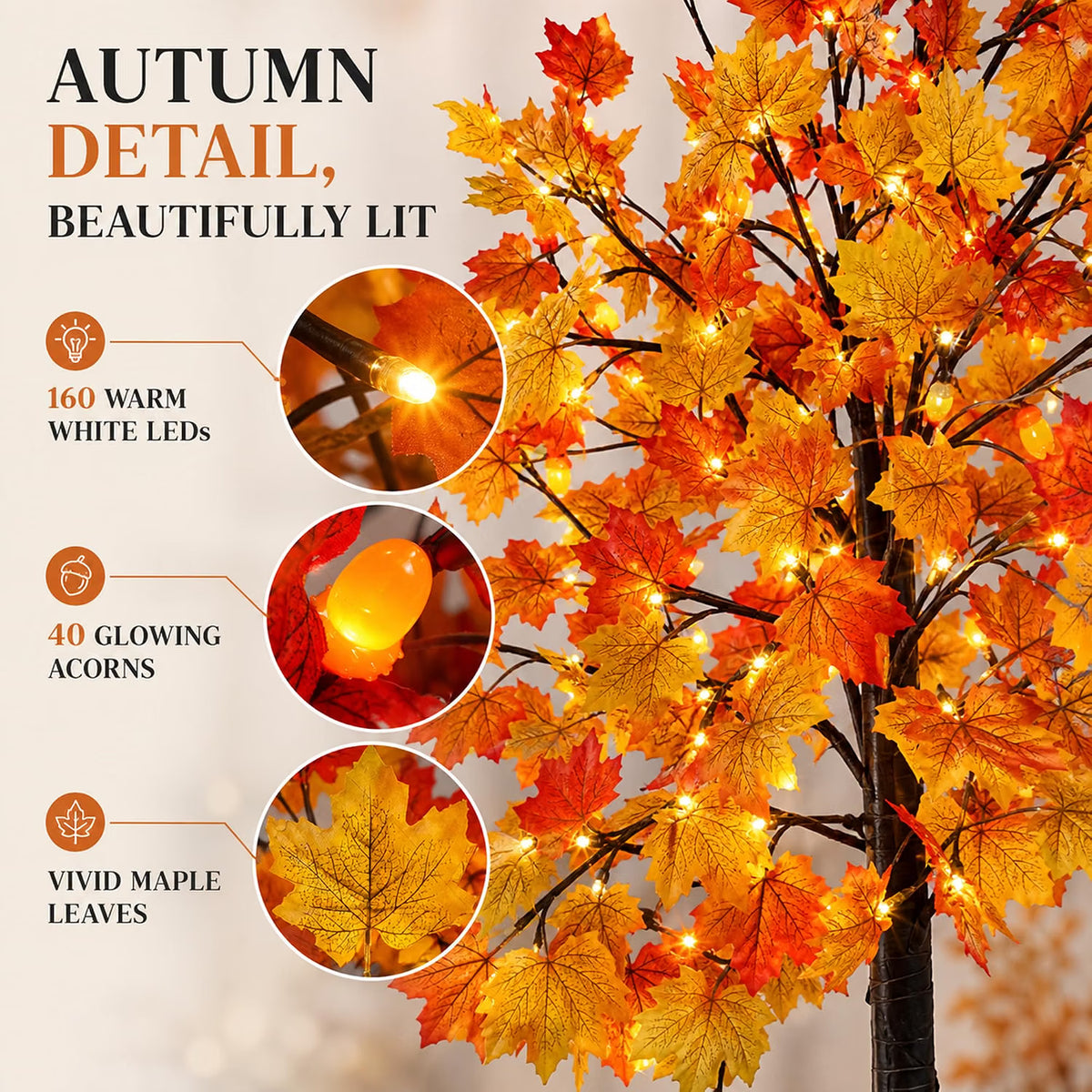 8 FT Lighted Fall Maple Tree – Artificial Thanksgiving Tree with Autumn Leaves for Indoor & Outdoor Décor