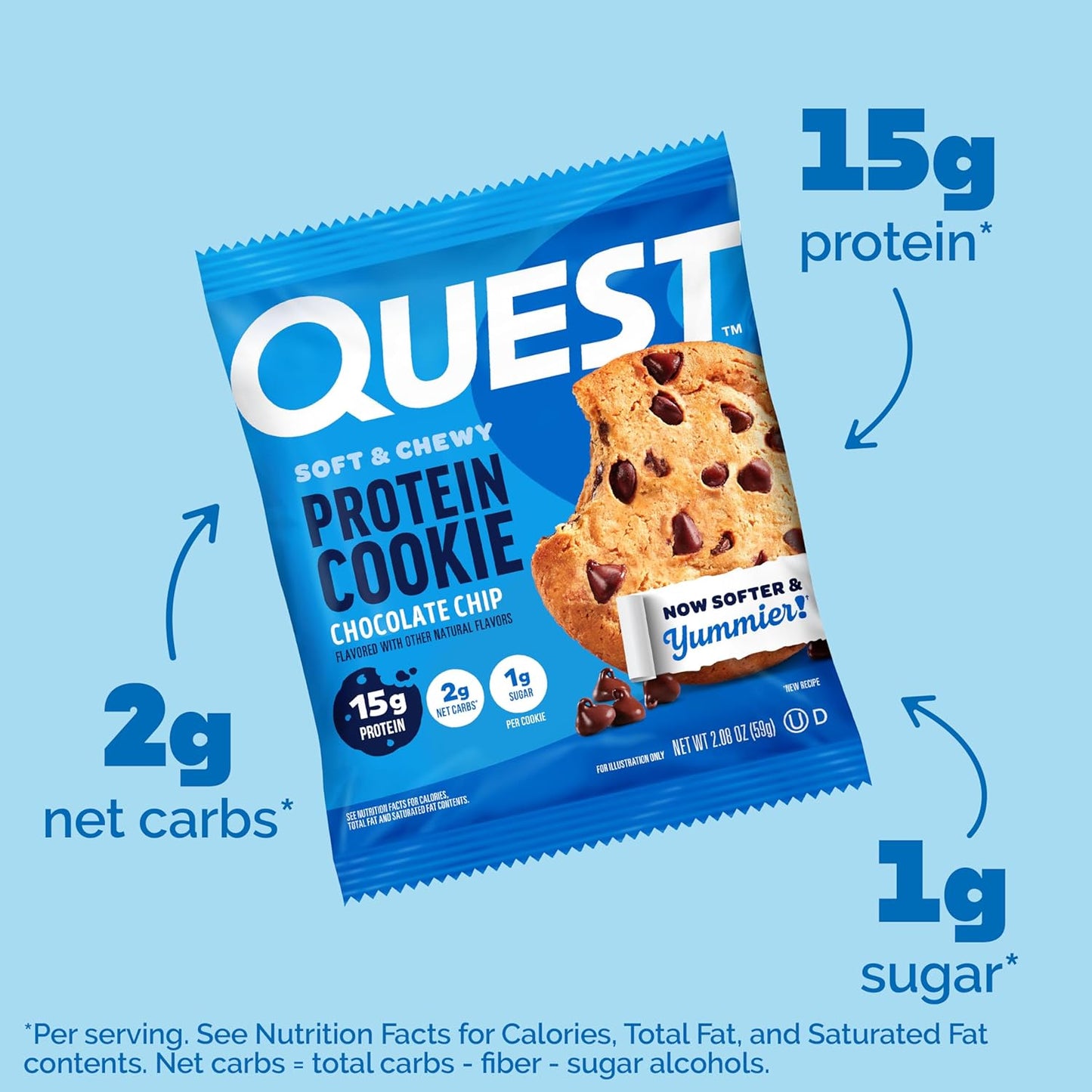 Quest Nutrition Chocolate Chip Protein Cookies – 12 Count | 15g Protein, 1g Sugar, 2g Net Carbs, Keto-Friendly