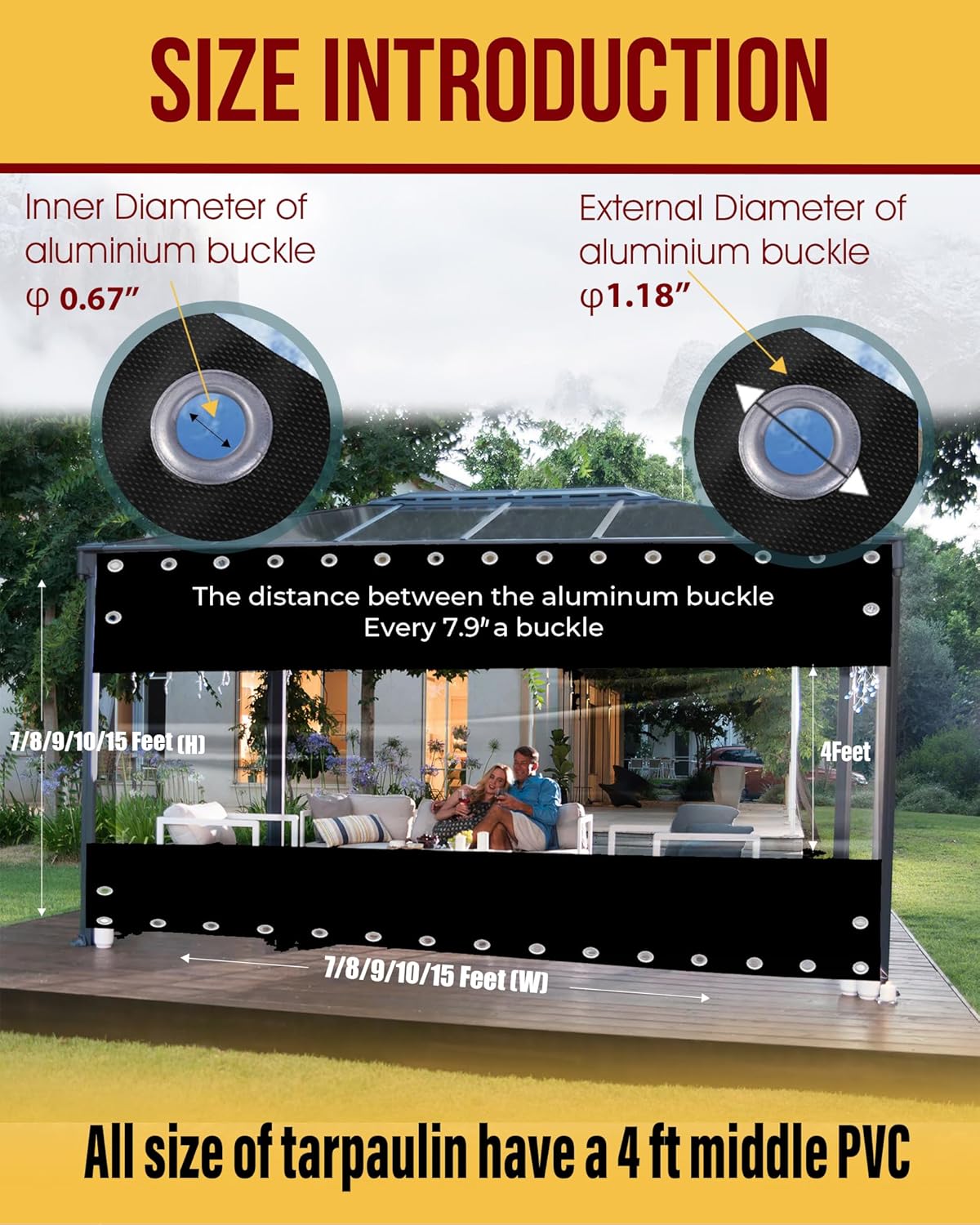 Outdoor Clear Vinyl Patio Enclosure Heavy Duty Clear Tarp Waterproof with Grommets, -4℉ Cold Resistant