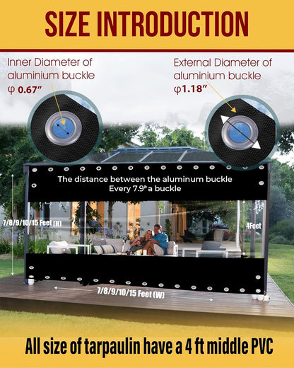 Outdoor Clear Vinyl Patio Enclosure Heavy Duty Clear Tarp Waterproof with Grommets, -4℉ Cold Resistant