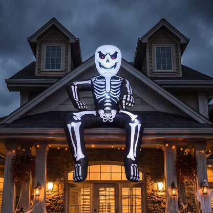 8.5 FT Halloween Inflatable Rooftop Skeleton – LED Light-Up Blow-Up Decoration for Outdoor Yard, Garden, Porch & Patio