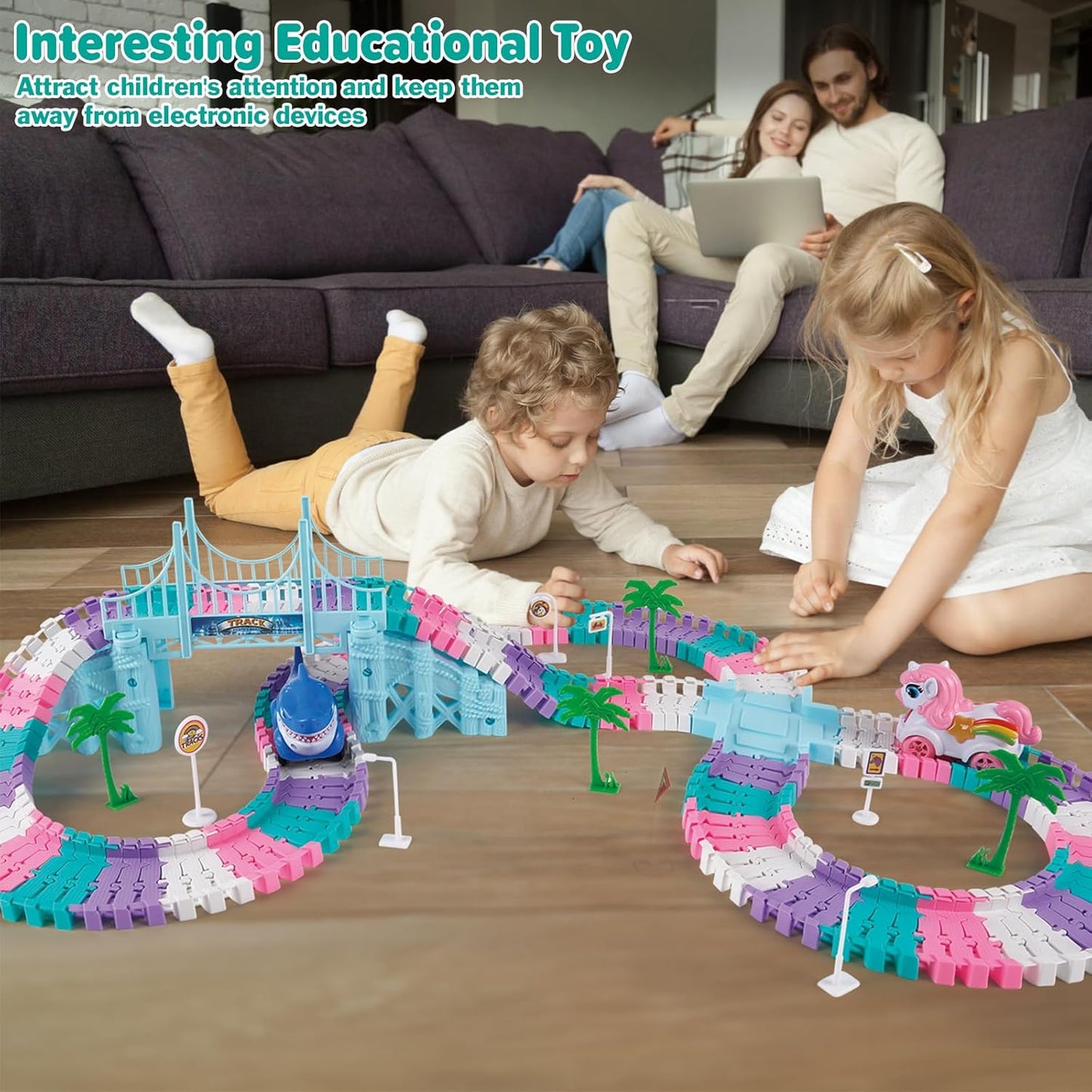 194 PCS Race Car Track Set – Monster Truck Toy for Kids Ages 3–8 – Building Car Toys for Boys & Girls
