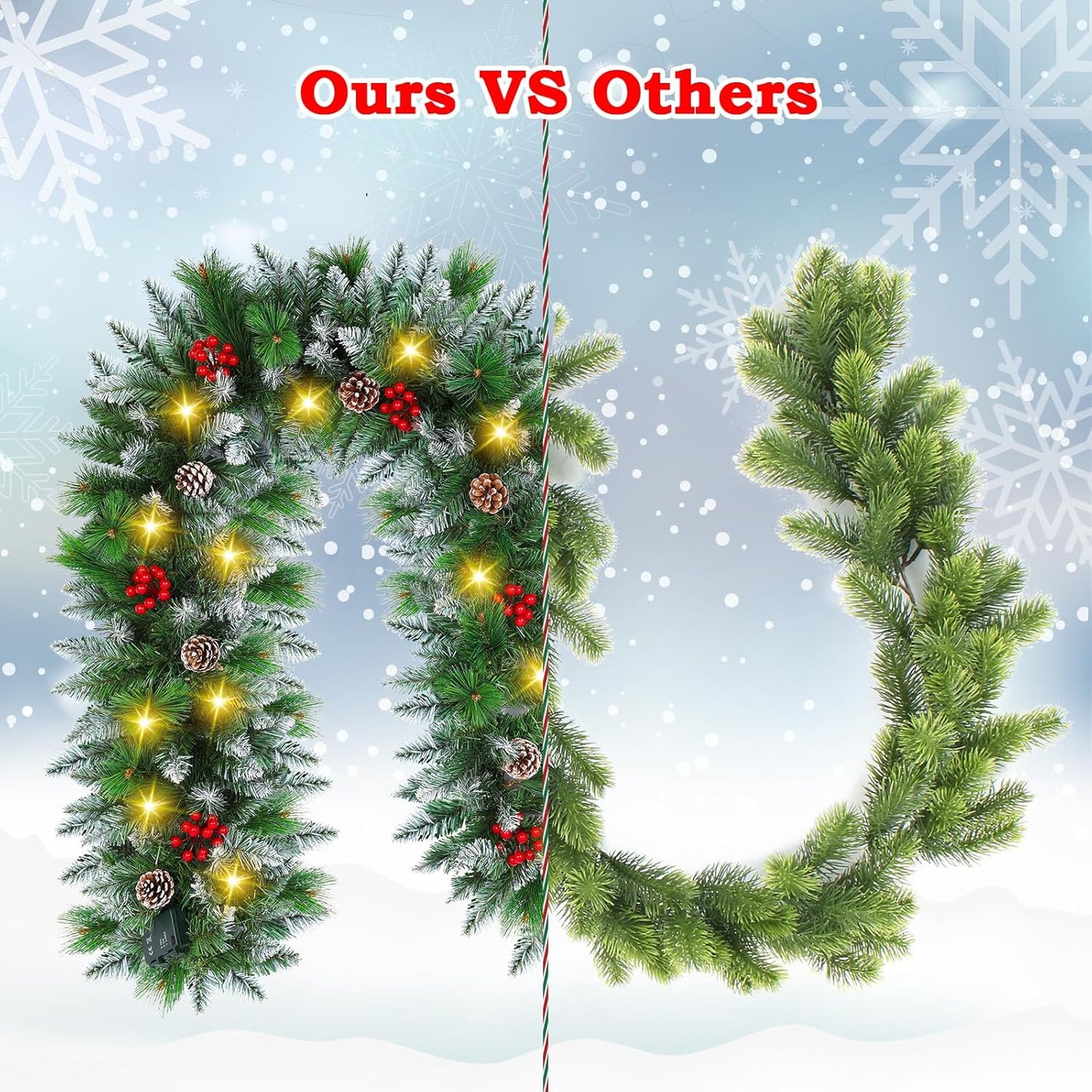 9FT Pre-Lit Flocked Christmas Garland with 30 LED Lights