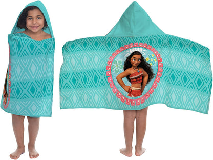 Moana Hooded Towel Poncho – 100% Cotton Kids Bath & Beach Cover-Up with 3D Hood – Teal, 22" x 51"