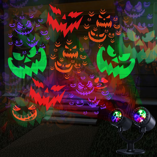 Double-Head Halloween Projector Lights – Dynamic Devil Face Outdoor & Indoor Projection with Timer, Waterproof Holiday Decor