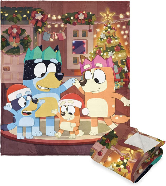 Bluey Silk Touch Sherpa Throw Blanket, Family Christmas, 50" x 60"