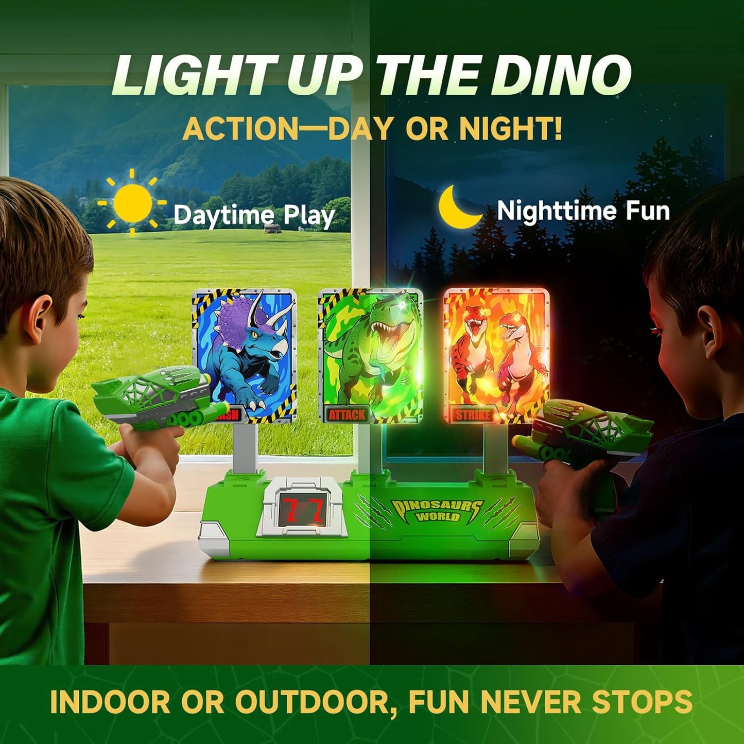 Dinosaur Launcher Game for Kids – Auto-Reset Scoring, Flashing Lights & Sounds (Ages 3–12)