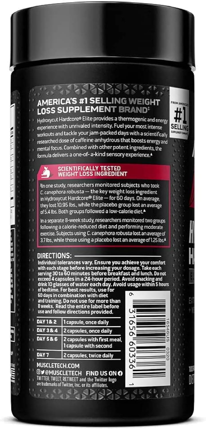 Hydroxycut Hardcore Elite – Rapid-Release Thermo Caps for Energy & Focus (50 Servings)