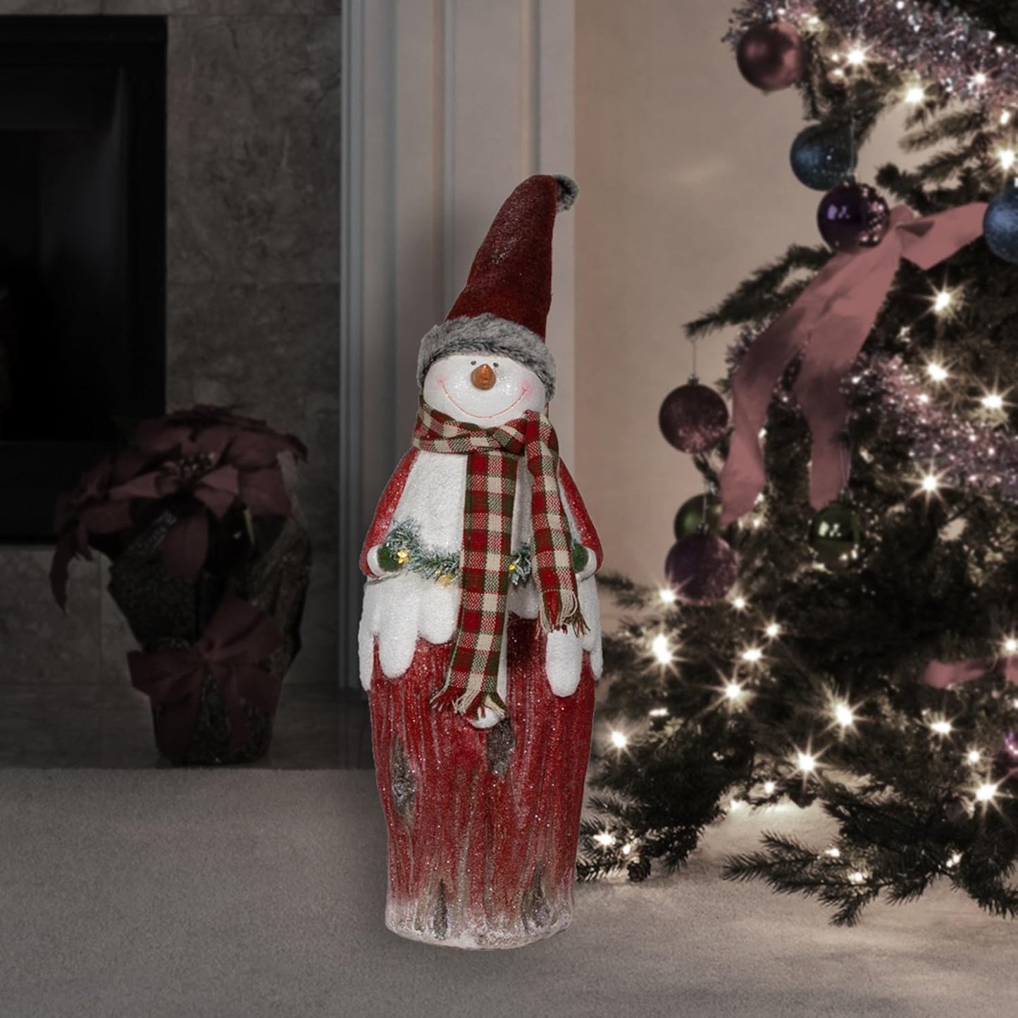 30"H Indoor Country Snowman Statue with LED Lights