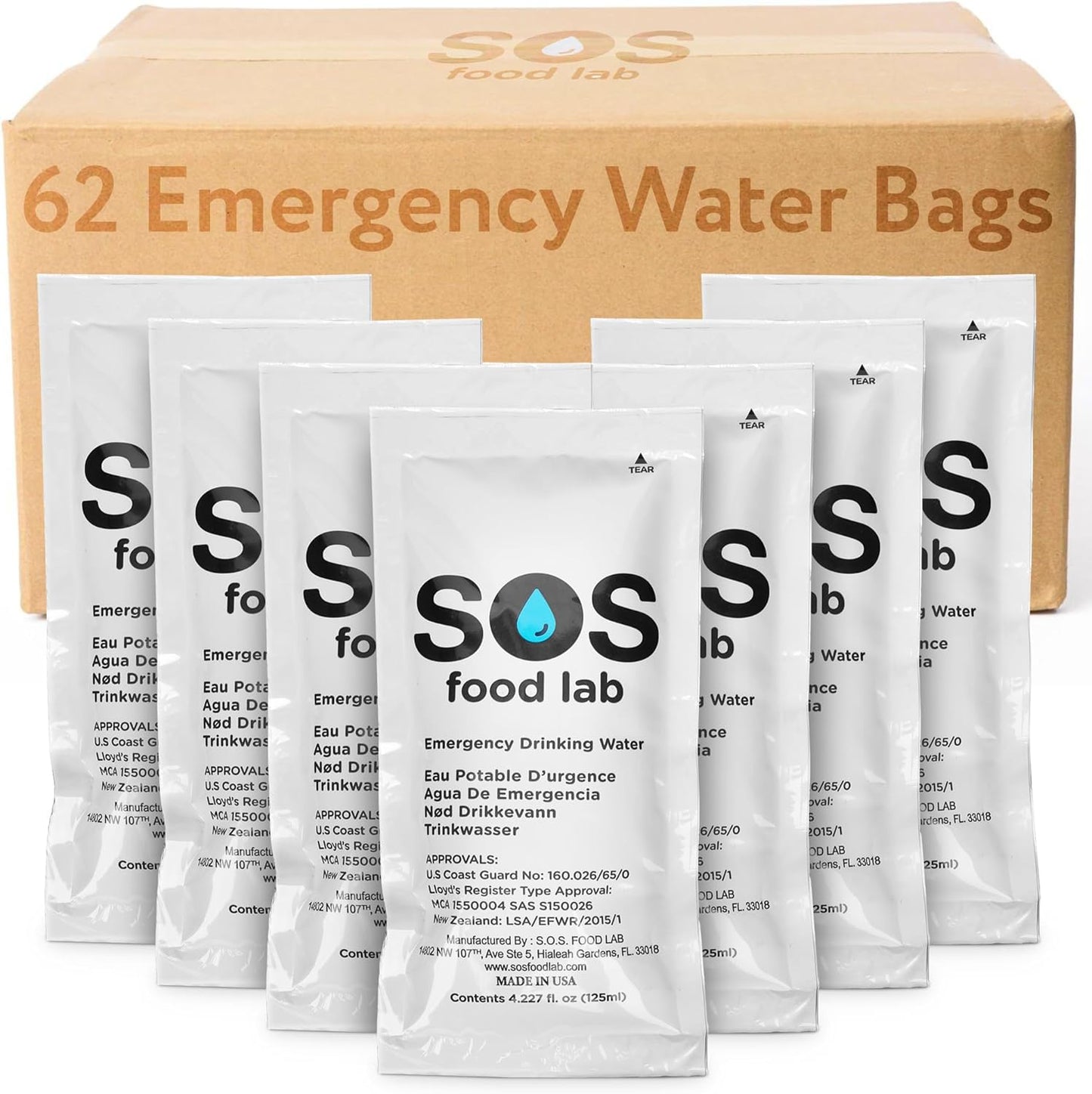 S.O.S. Emergency Drinking Water – 62 Packets, 5-Year Shelf Life Survival Supply