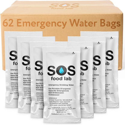 S.O.S. Emergency Drinking Water – 62 Packets, 5-Year Shelf Life Survival Supply