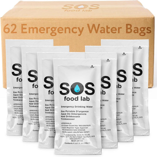S.O.S. Emergency Drinking Water – 62 Packets, 5-Year Shelf Life Survival Supply