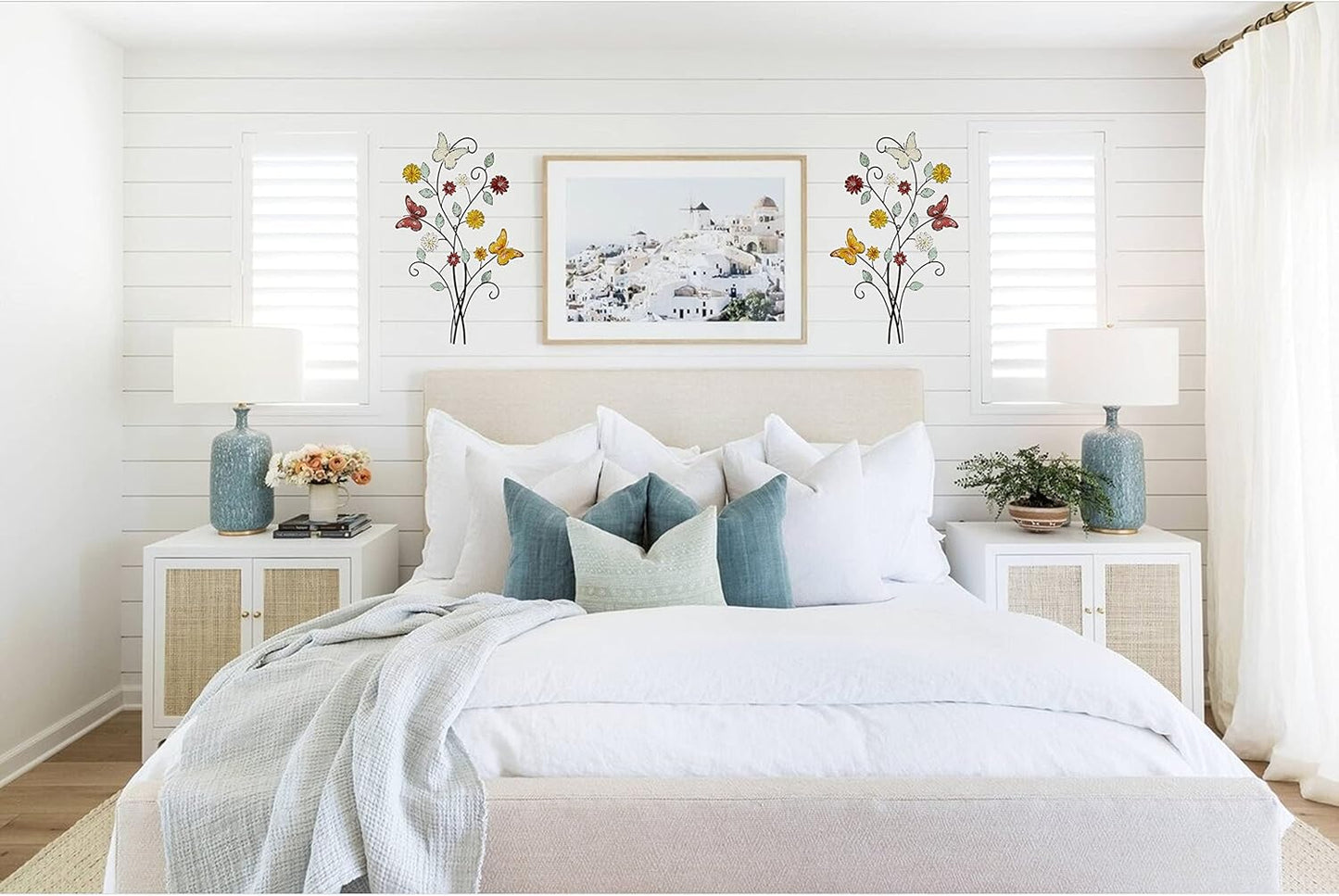 Metal Wall Art- Flower & Butterfly Wall Decor Modern Farmhouse Decoration Rustic Wall Decor for Bedroom Bathroom Living room Outdoor Garden 27inch×17inch Set of 2 (Set of two)